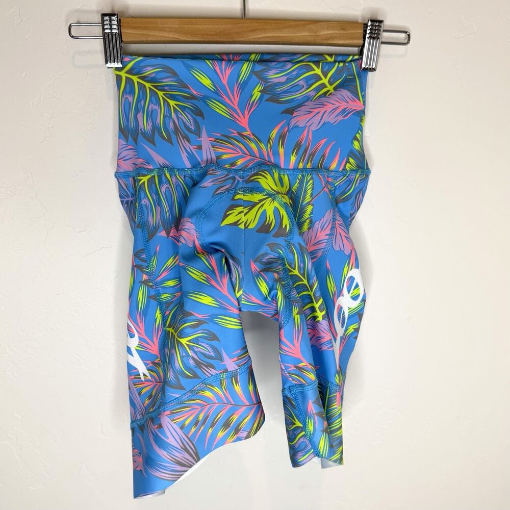 Zoom Live Aloha Cycling Tri Shorts Womens Small Blue Hawaiian Print Chamois